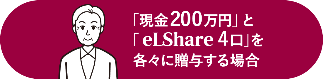 「現金100万円」と「eLShare 5口」を各々に贈与する場合