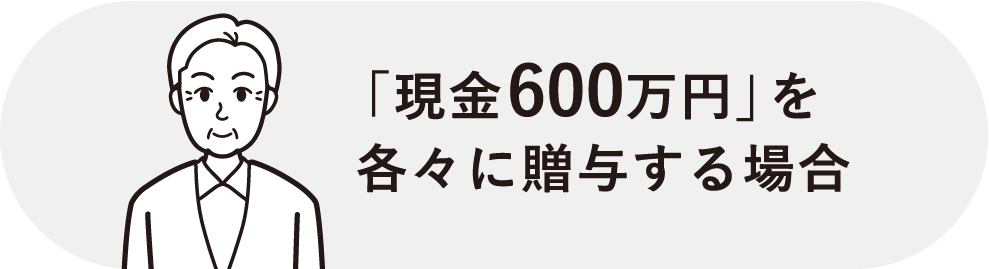 「現金600万円」を各々に贈与する場合